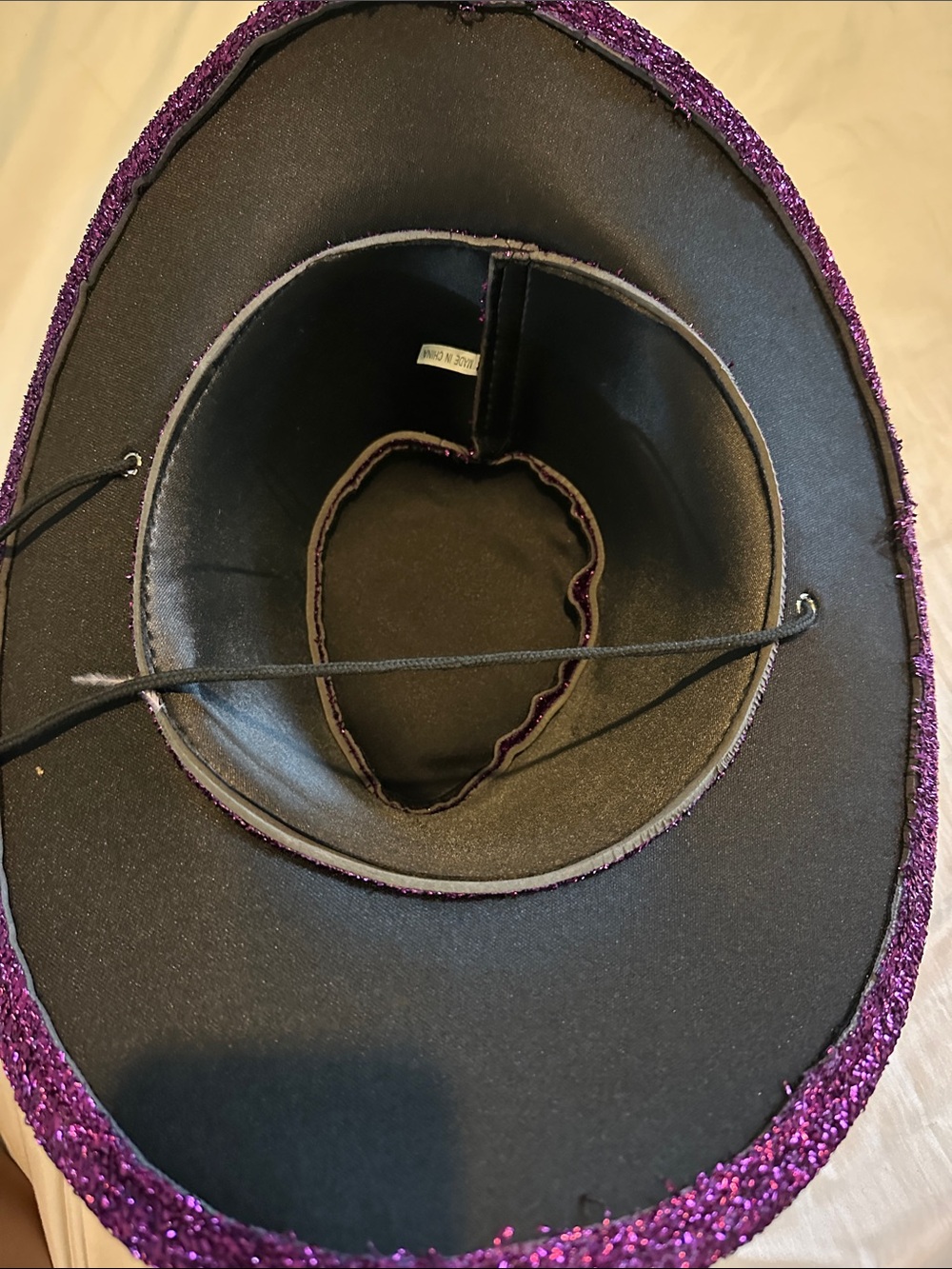 Mardi Gras Sparkle Purple Straw Cowboy Hat with Chin Cord - Picture 3 of 3